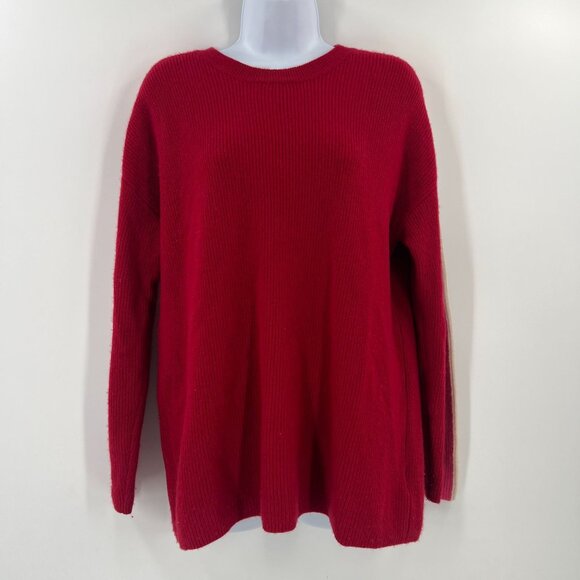 Velvet by Graham & Spencer XS 100% Cashmere Sweater Red Contrast Stripe Sleeve - Picture 1 of 9